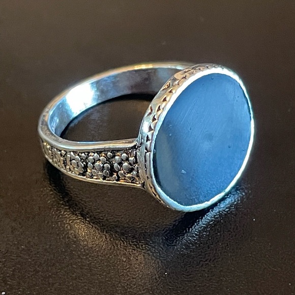 Round black obsidian S925 silver ring - Picture 2 of 9